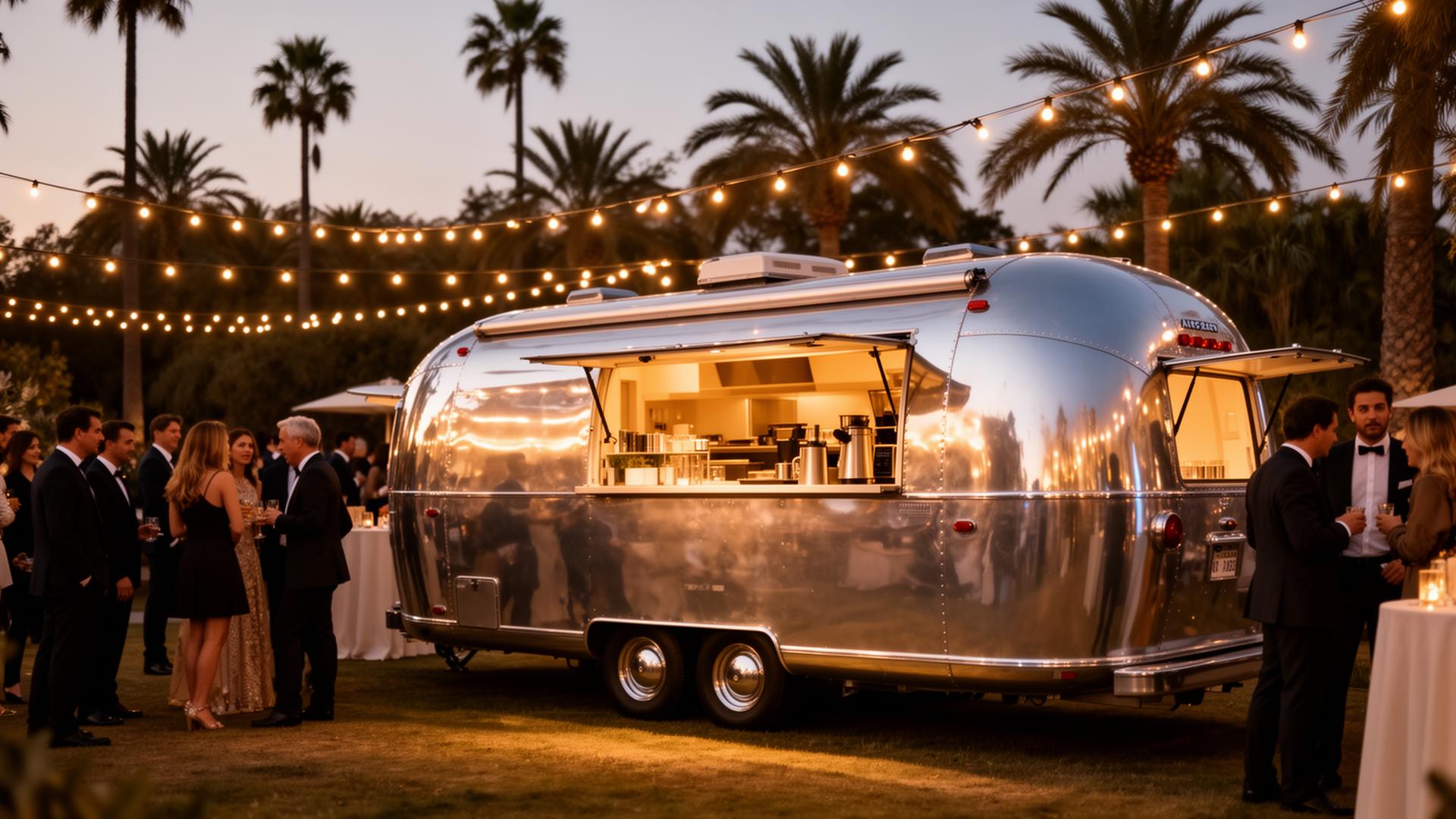 Silver mobile trailer at a luxury event
